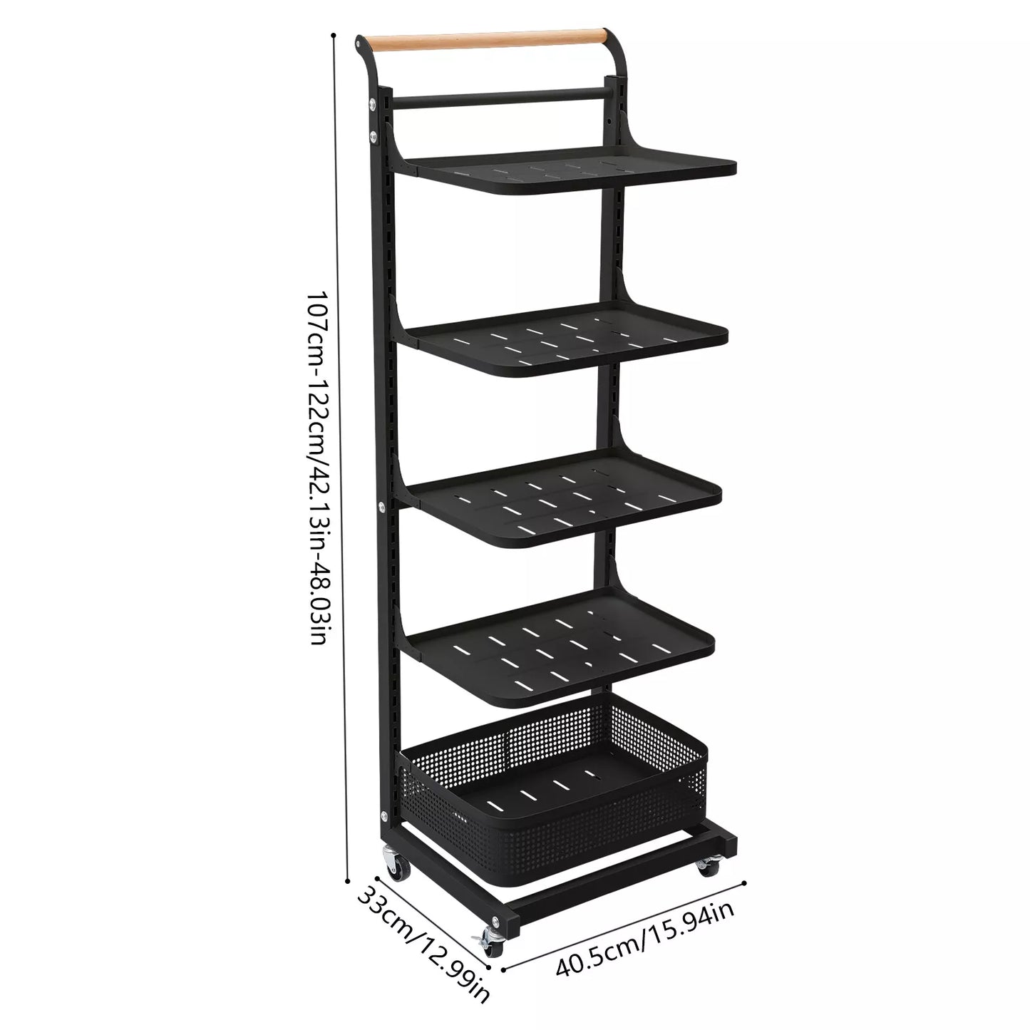 5-Tier Adjustable Pot & Pan Organizer Rack with Wheels