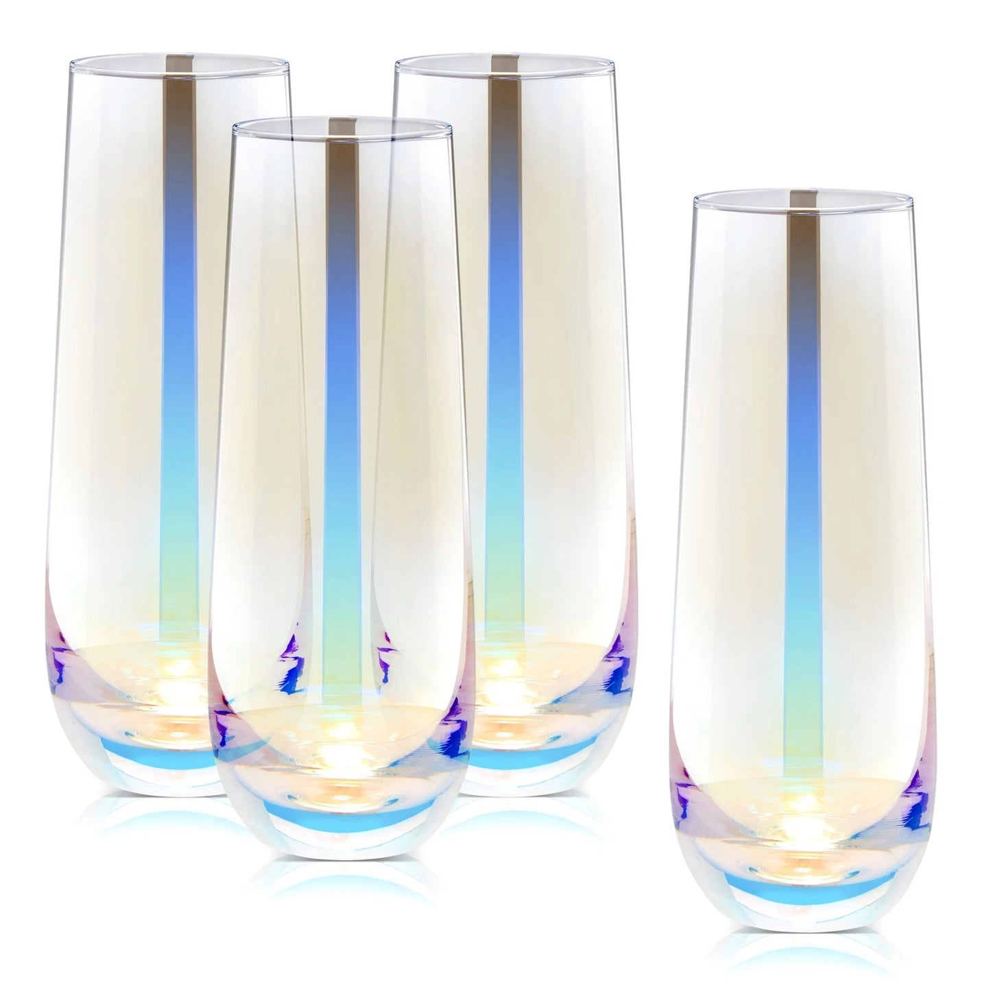 Iridescent Stemless Champagne Flutes, 10 oz (4 Pack)