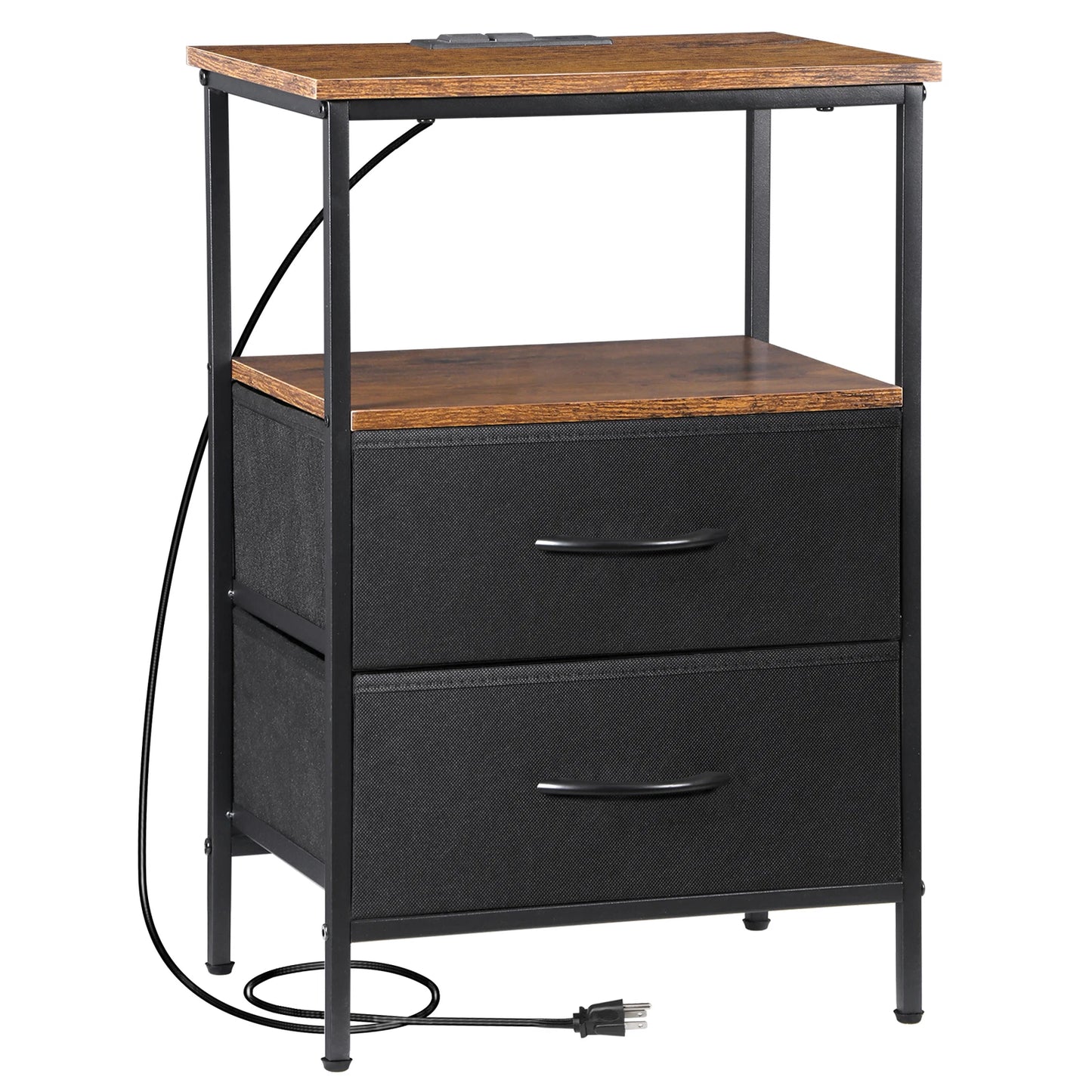 2-Pack Nightstands with Charging Station and Storage