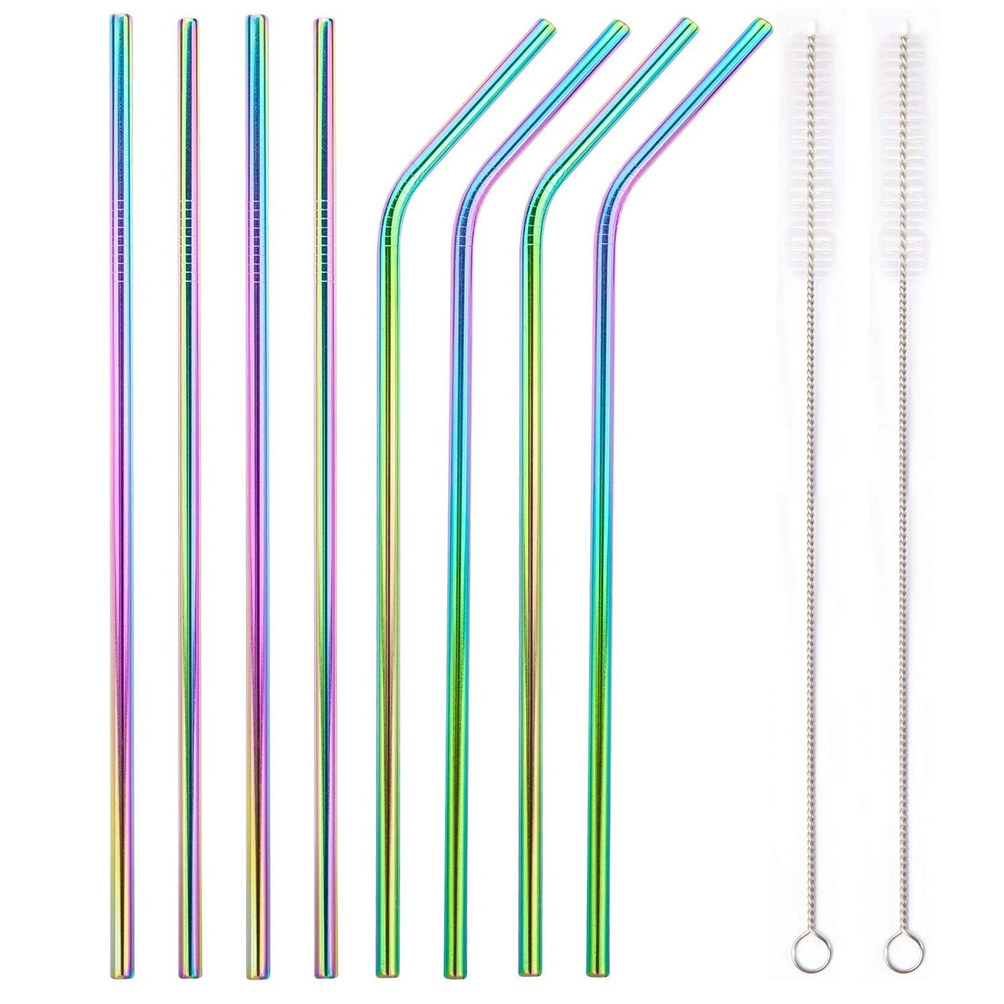 8-Pack 10.5" Mermaid Rainbow Stainless Steel Cocktail Straws