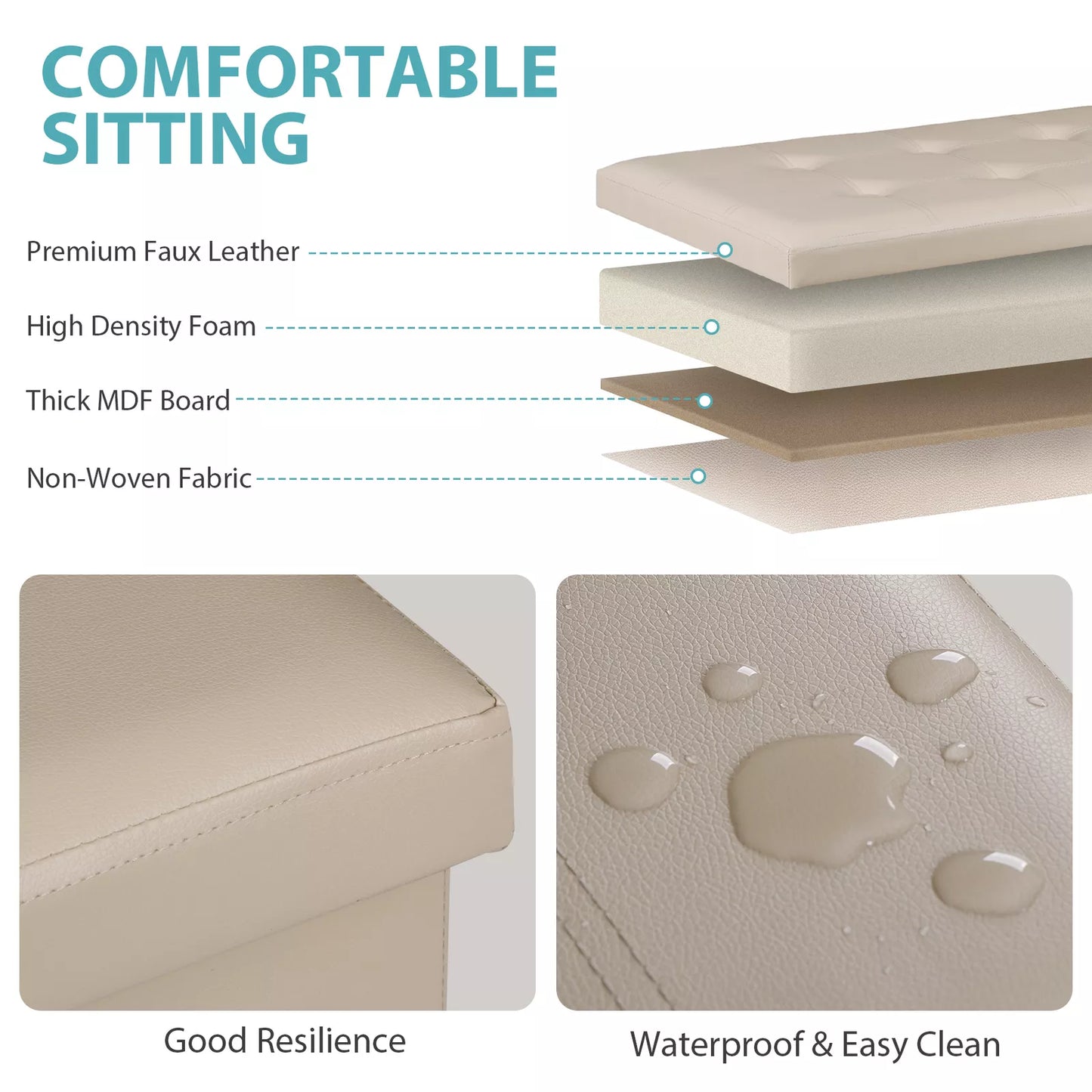 30-Inch Folding Storage Ottoman Bench