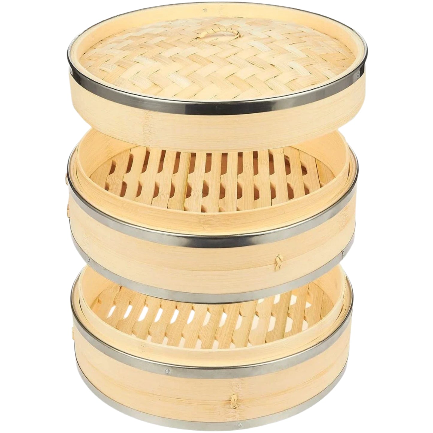 10-Inch 2-Tier Bamboo Steamer Basket with Steel Reinforcement