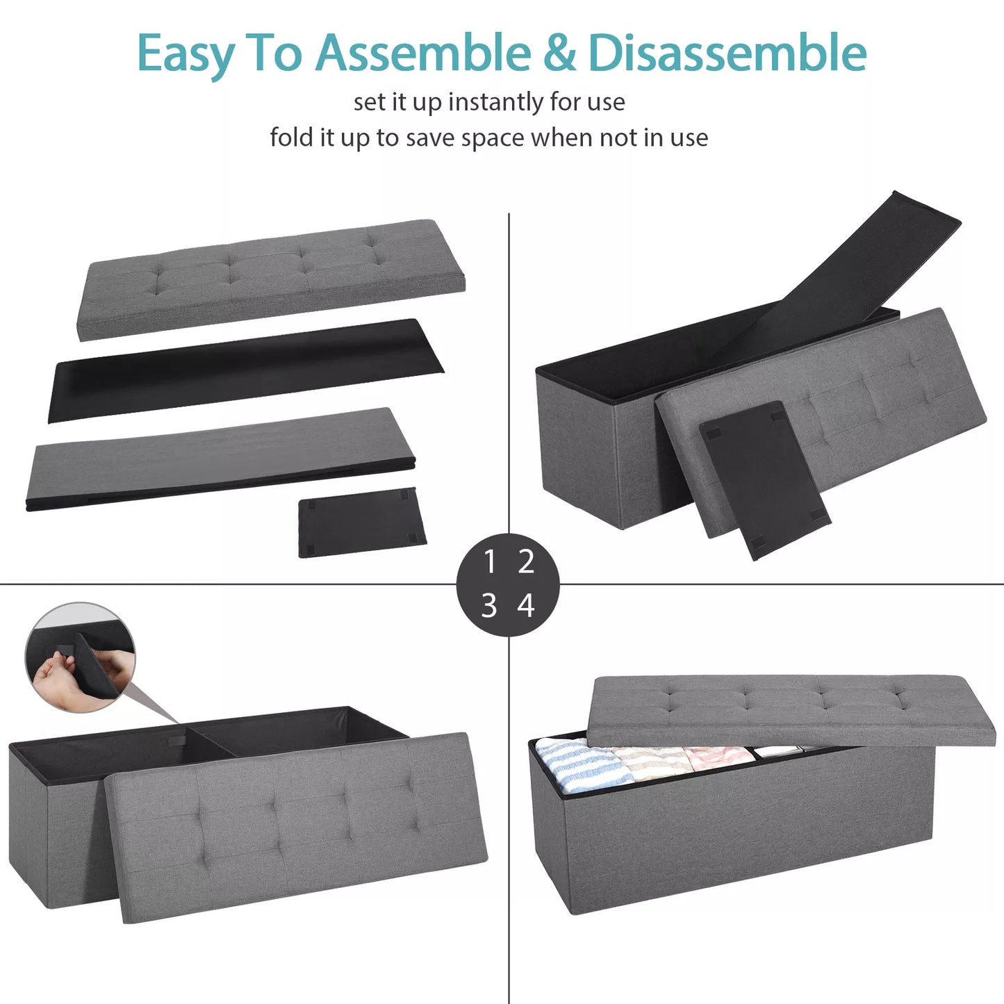 Folding Storage Ottoman Bench with Hidden Storage