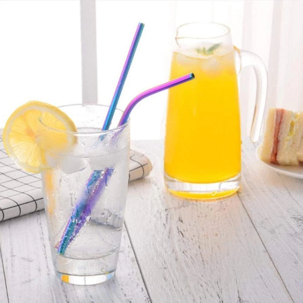 8-Pack 10.5" Mermaid Rainbow Stainless Steel Cocktail Straws