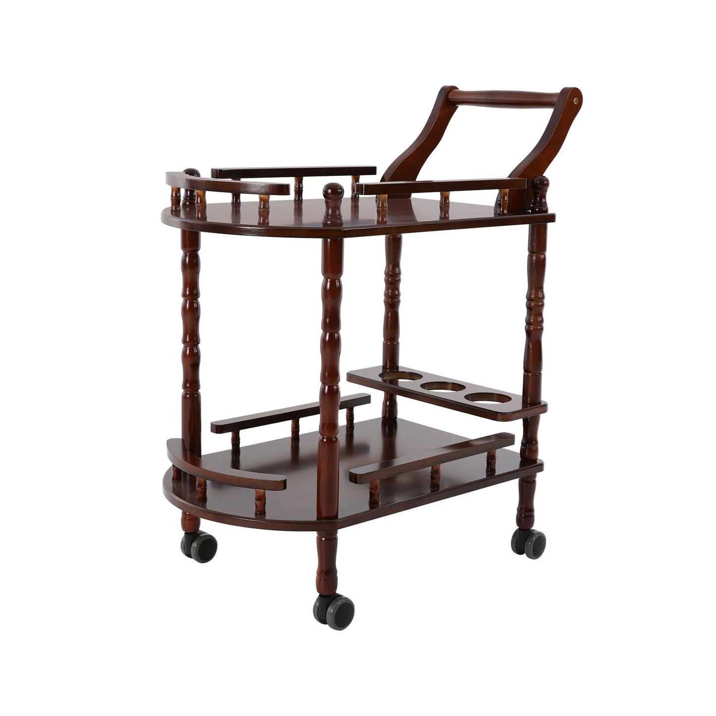 Solid Wood Bar Cart with Bottle Rack