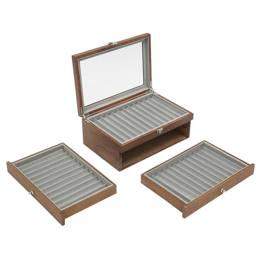 3-Layer Wood Pen Display Box – 34 Slot Organizer with Clear Acrylic Lid