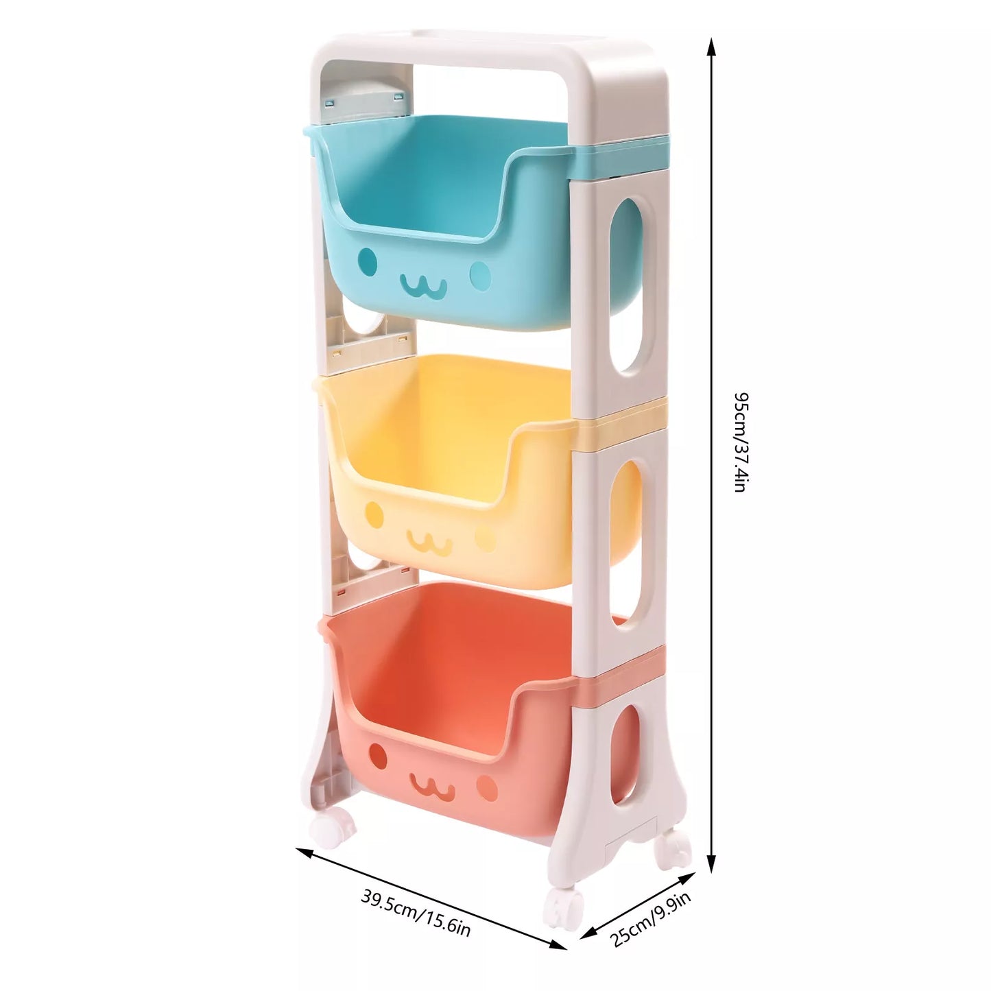 3-Tier Rolling Utility Cart with Smiley Face Design