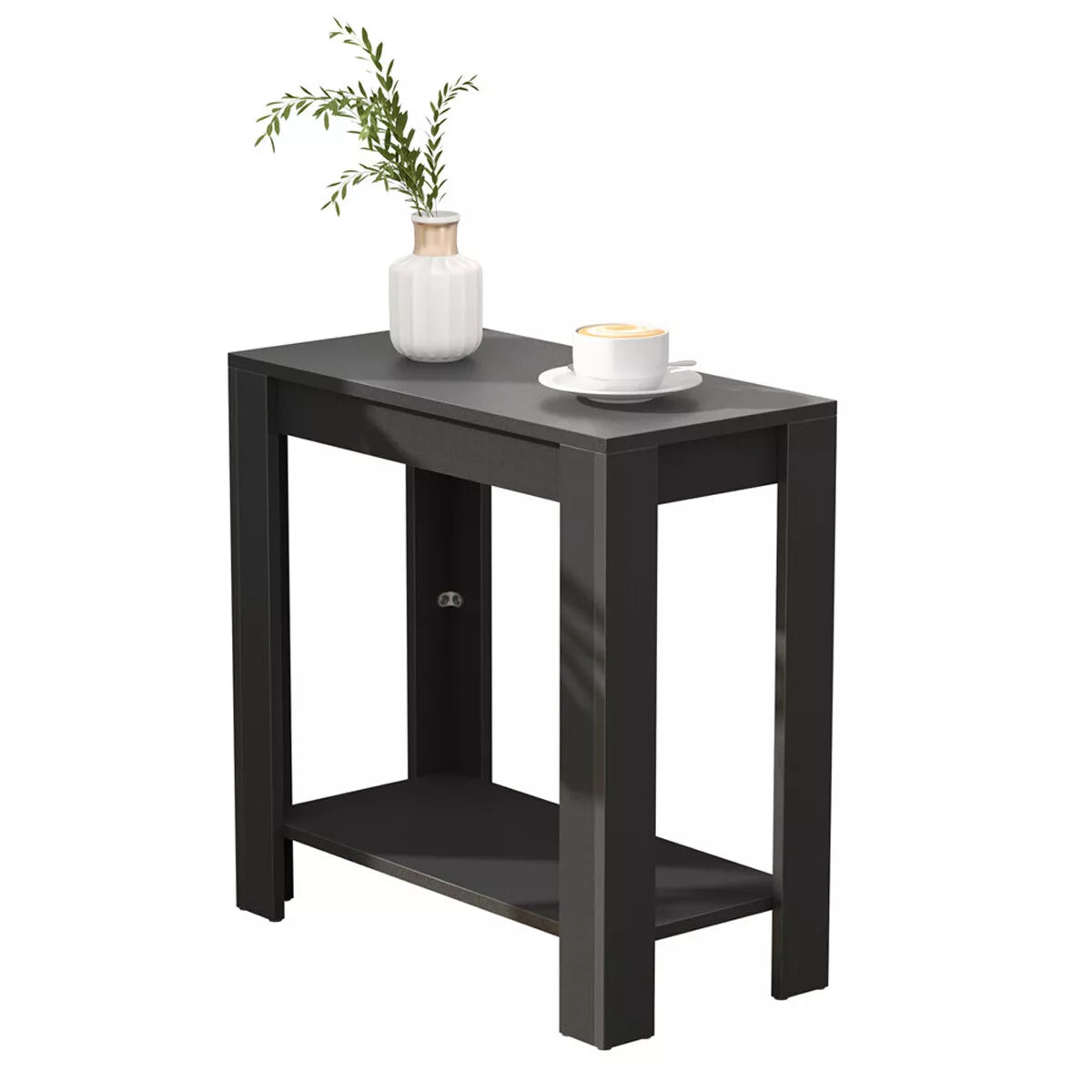 Black Narrow End Table with Storage Shelf