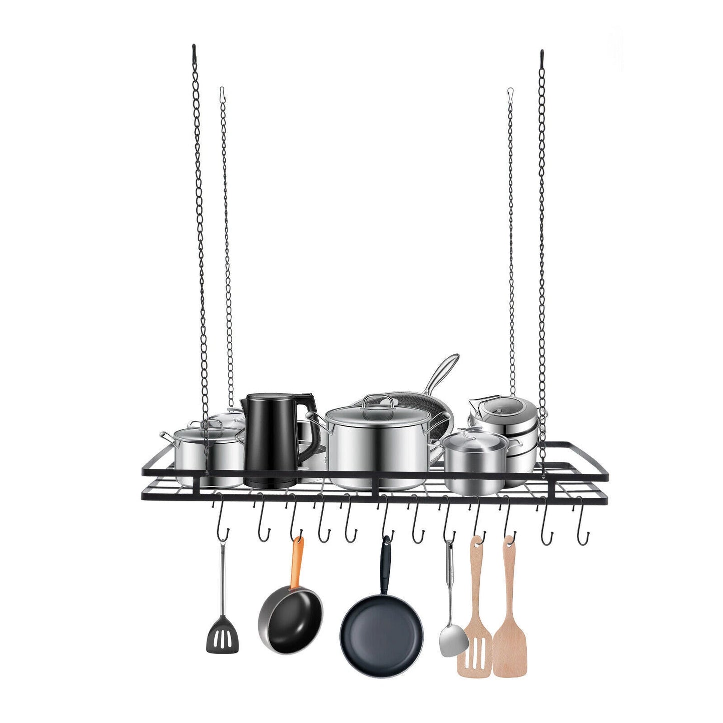 Ceiling-Mounted Pot and Pan Rack with 12 Hooks