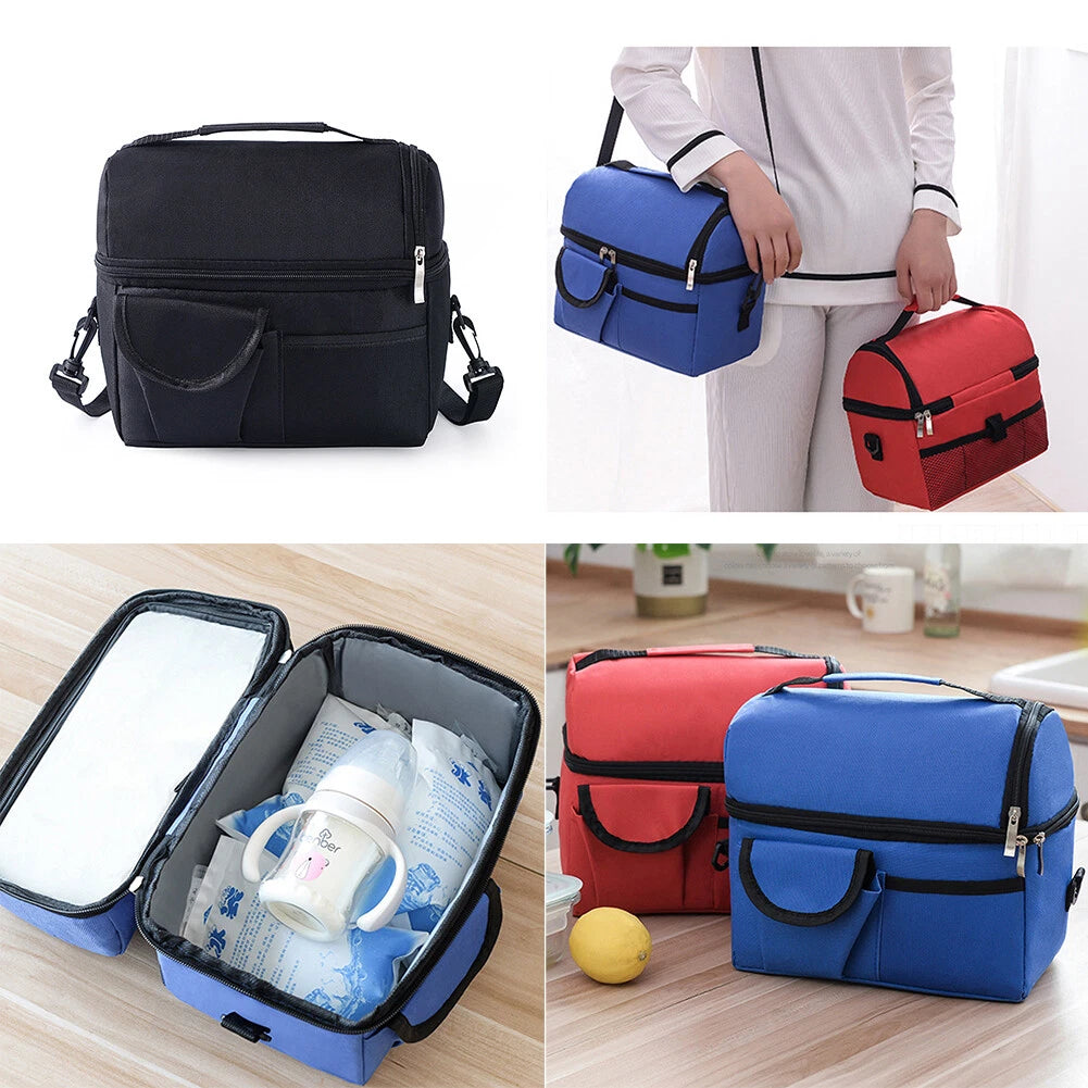 Insulated Dual-Compartment Leakproof Lunch Tote Cooler Bag Burgundy