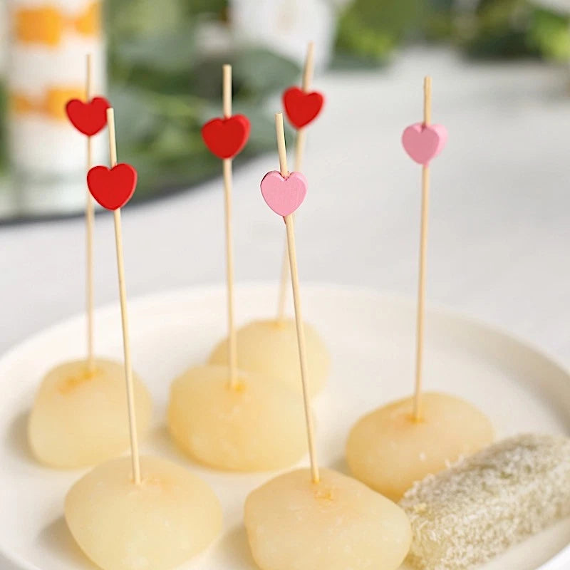 Home Collection 100 Natural Bamboo Skewers with Pink & Red Heart Tops