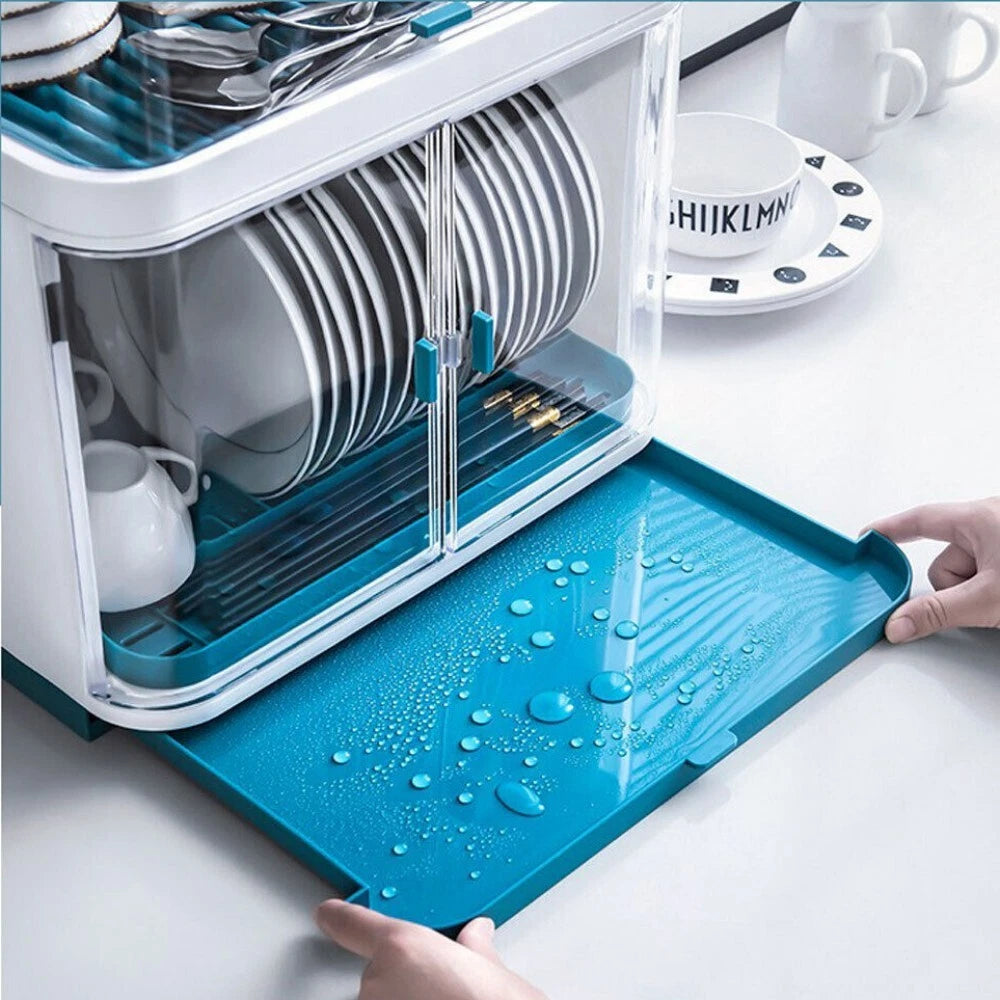 2-Layer Kitchen Dish Drying Rack with Dust-Proof Cover