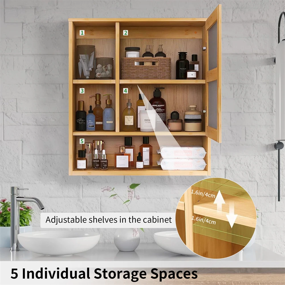 Bamboo Bathroom Mirror Cabinet Wall-Mounted