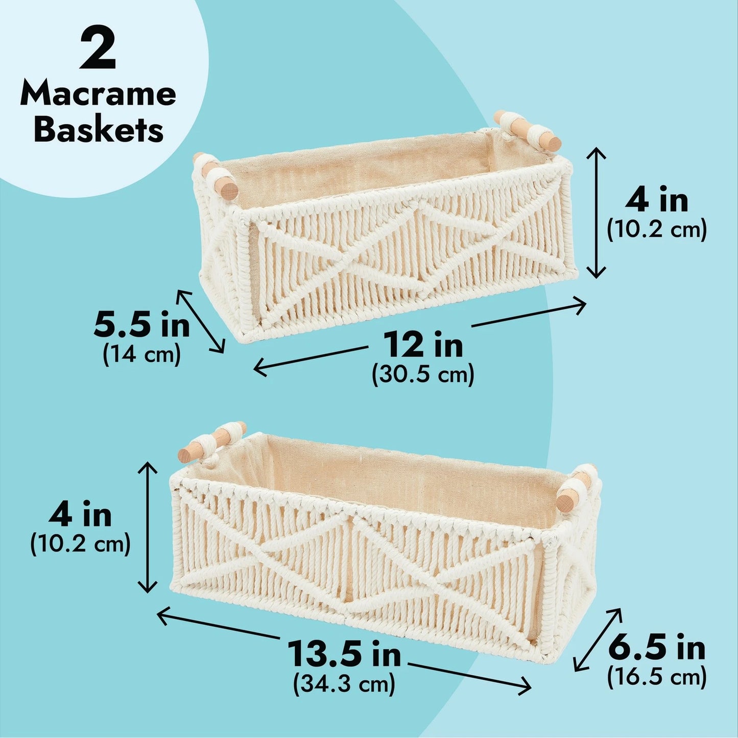 Macrame Basket Storage for Bohemian Home Decor and Nursery – 2 Pack