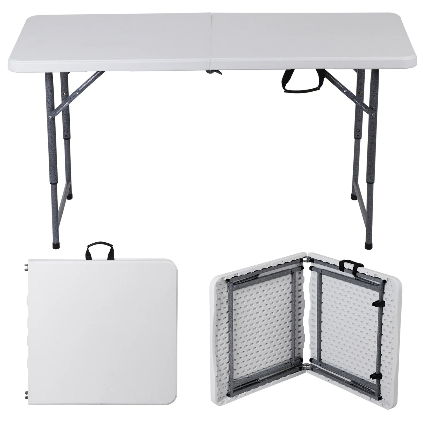 4 Ft Plastic Folding Table with Adjustable Height – White