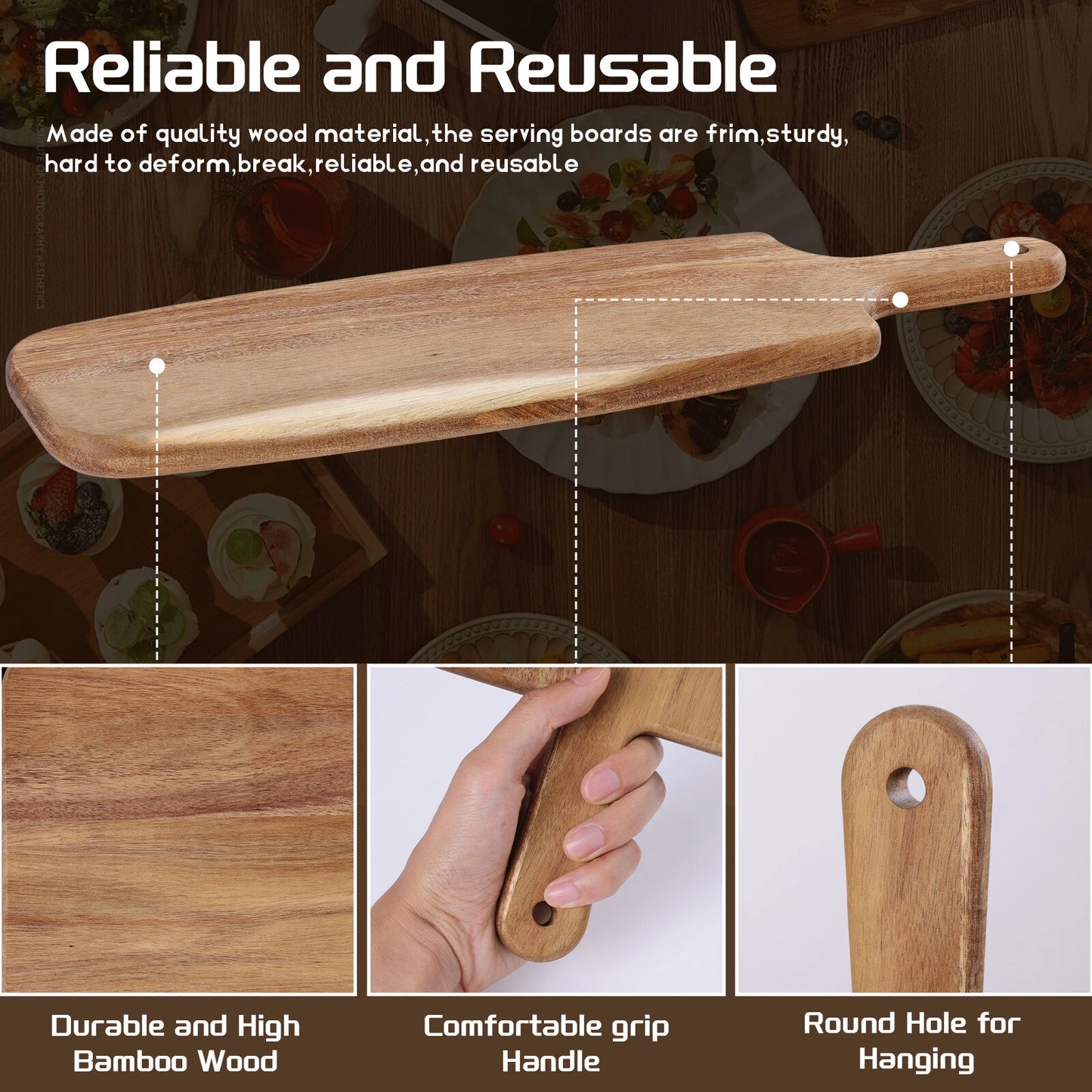 5pcs Acacia Wood Cutting Boards Serving Tray with Handle
