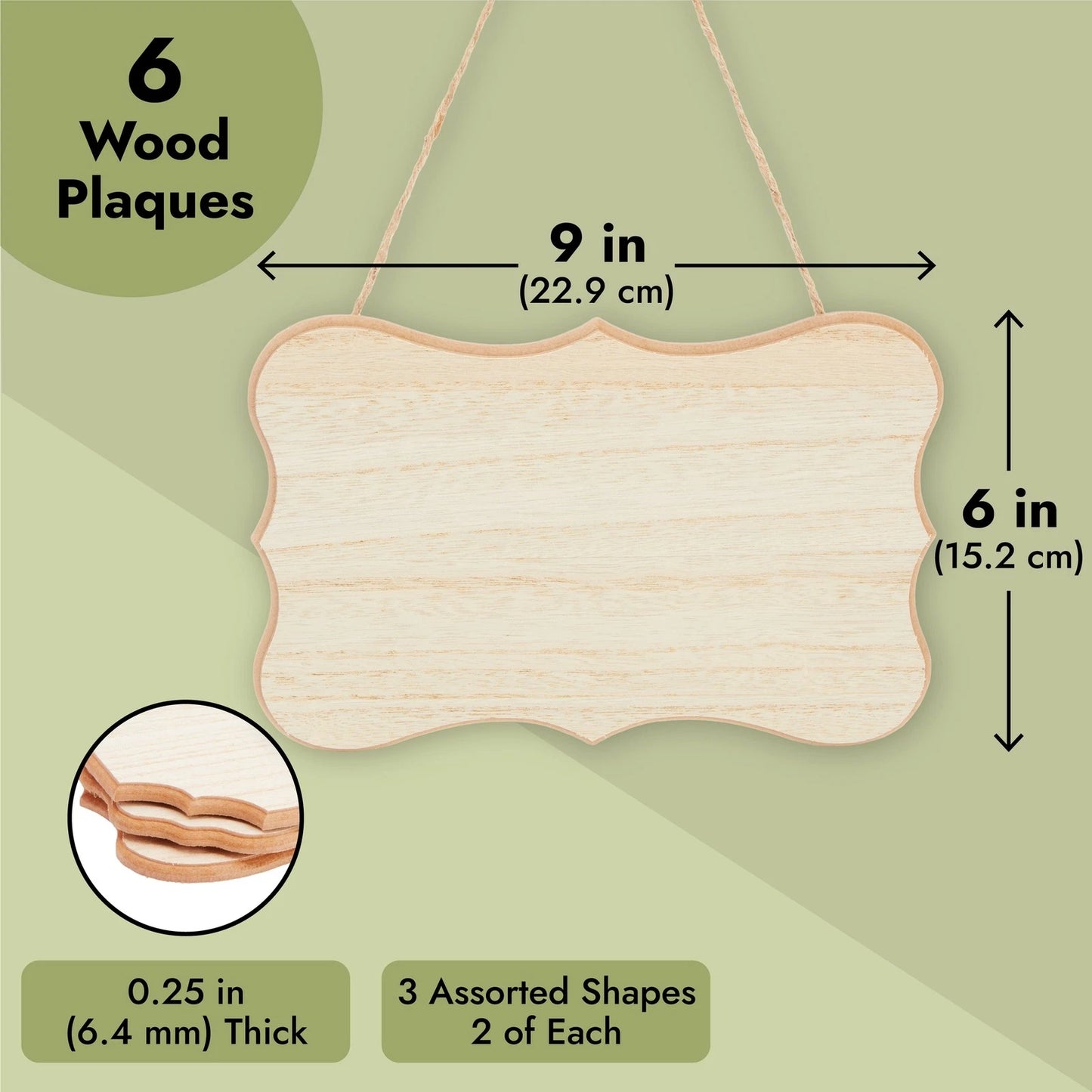 6-Pack Unfinished MDF Wood Plaques with Jute Rope