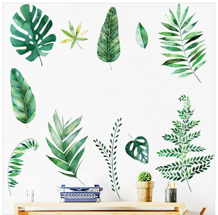 Green Wall Stickers Assorted Tropical Leaves
