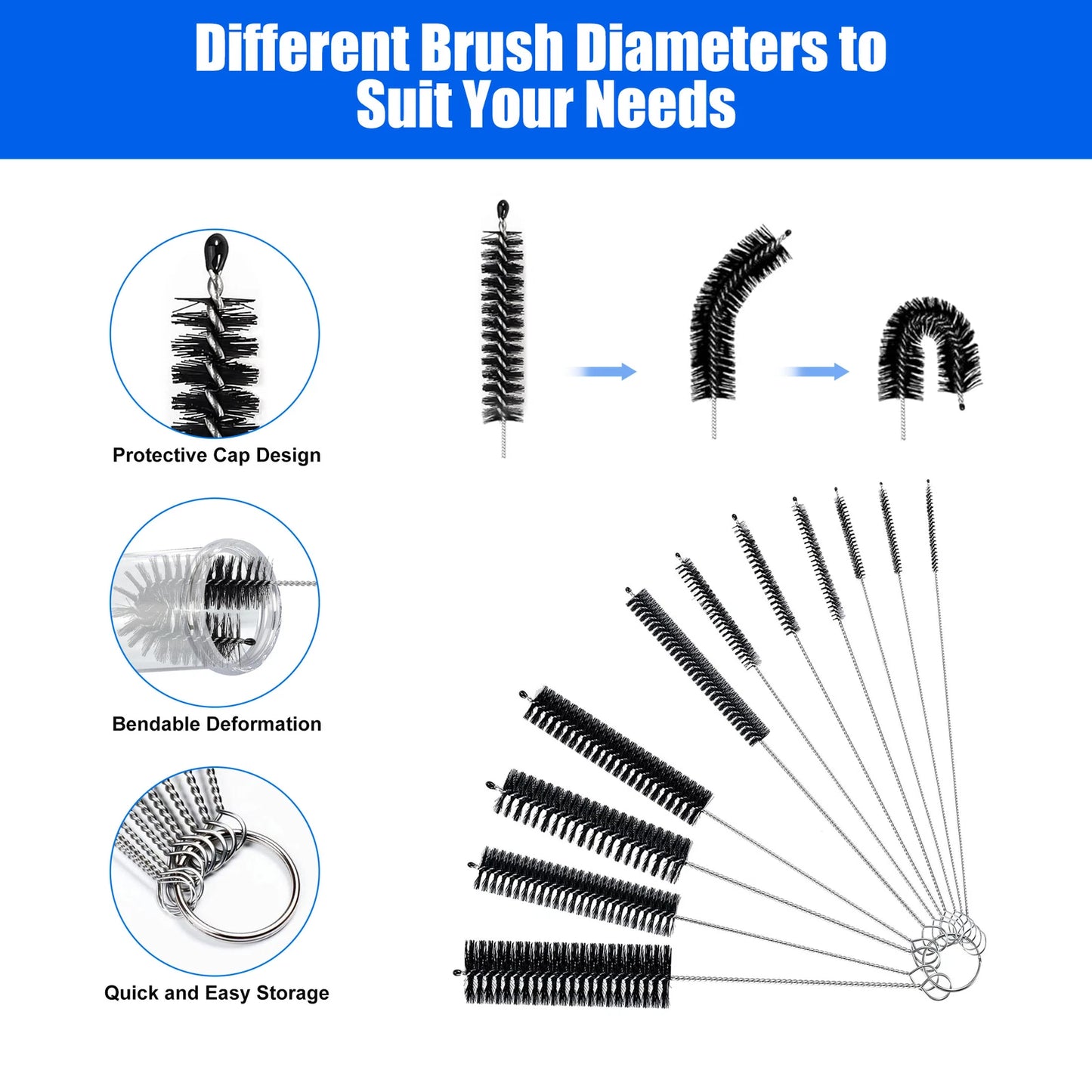 12-Piece Glass Tube Pipe Cleaner Brush Set
