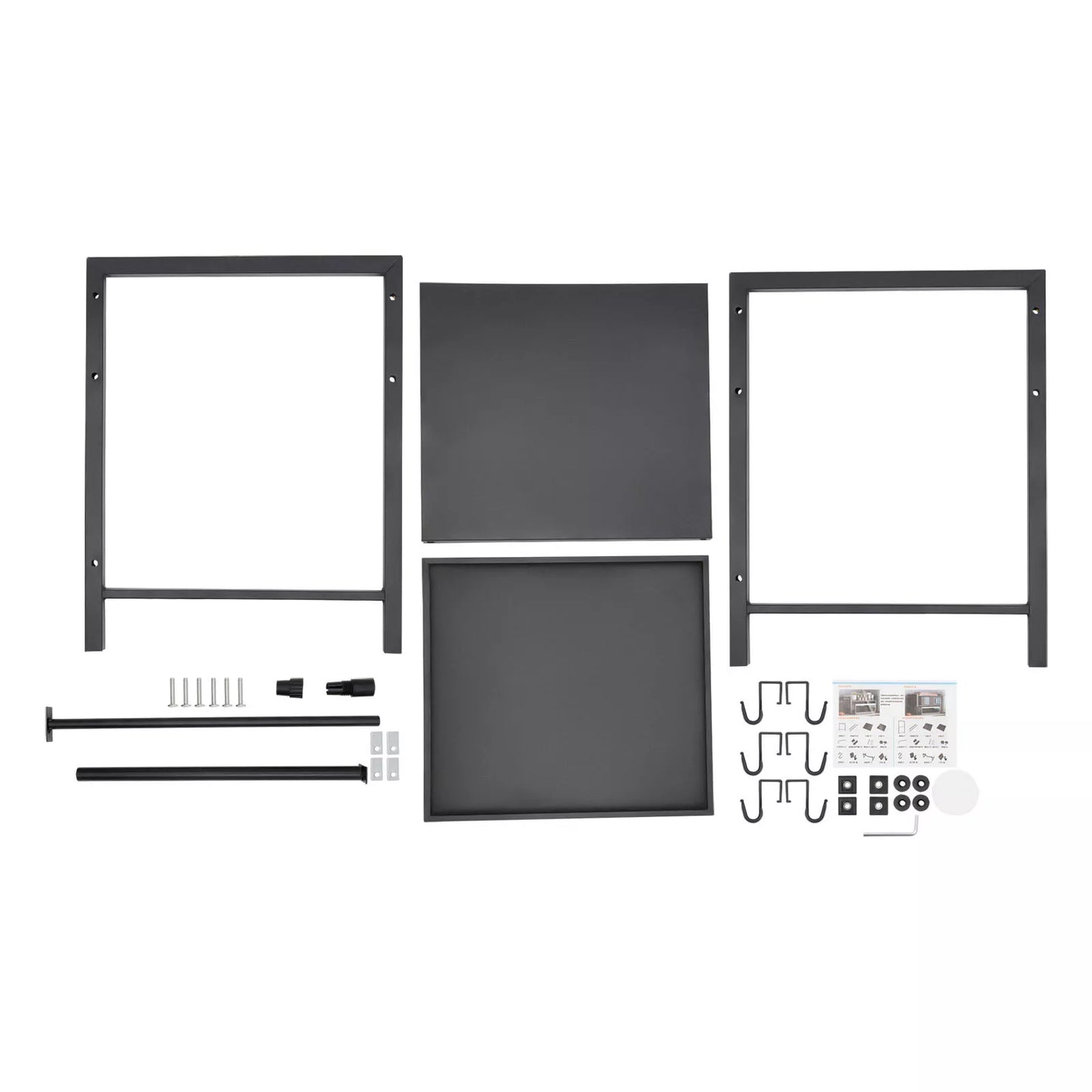 Adjustable Microwave Stand Black Carbon Steel Shelf with Hooks