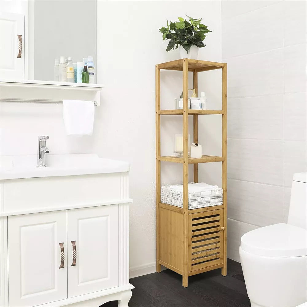 Bamboo Bathroom Storage Floor Cabinet 4-Tier