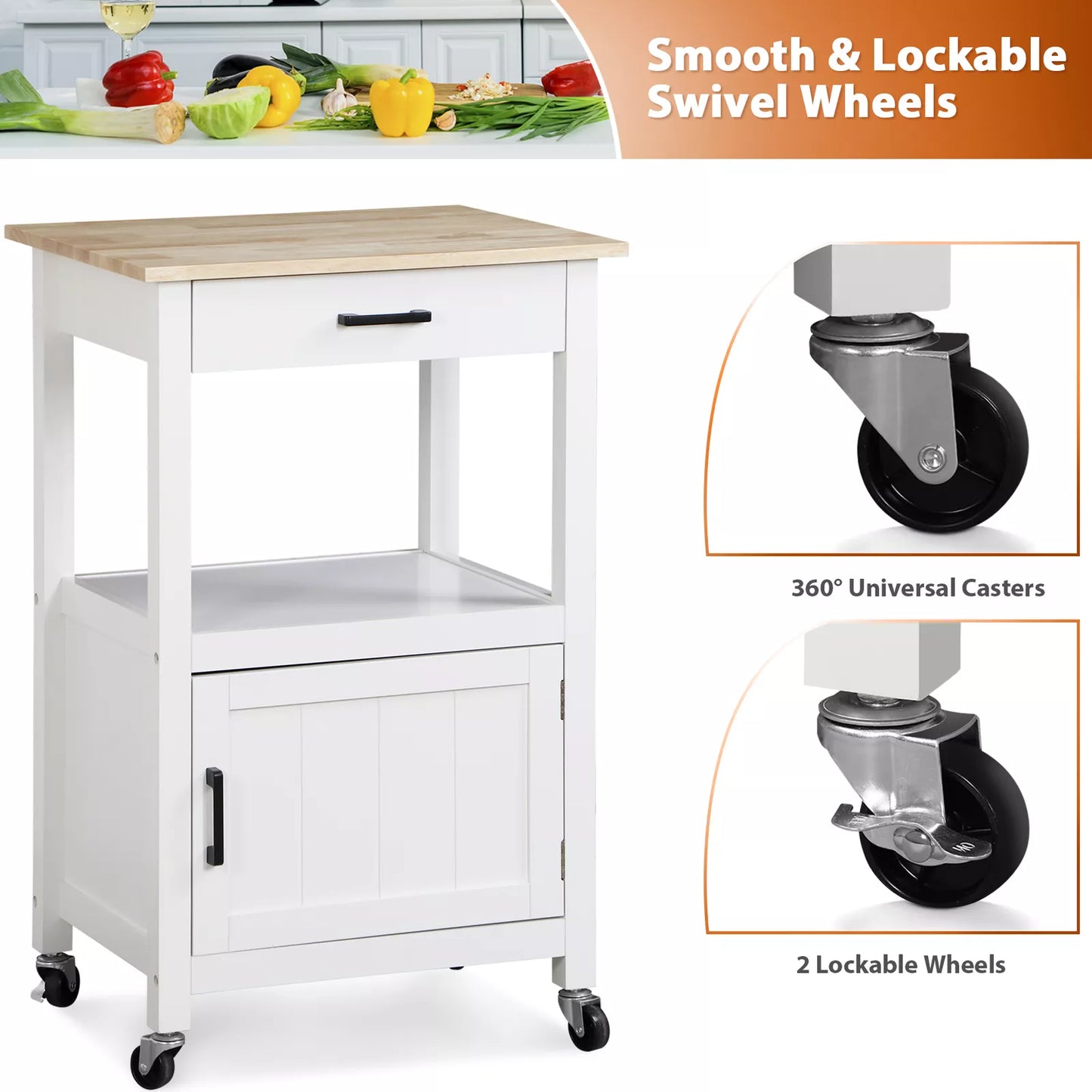 35'' Rolling Kitchen Island Cart with Storage Cabinet and Drawer