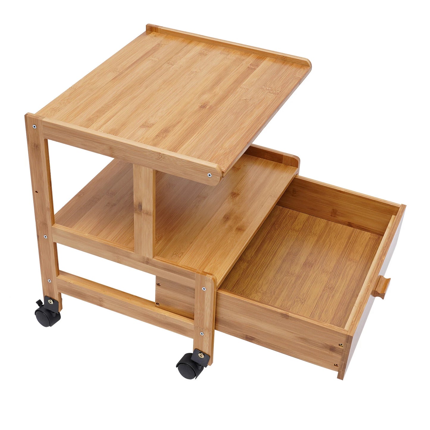 Mobile Printer Stand Rolling Cart – 2/3 Tier Bamboo Storage