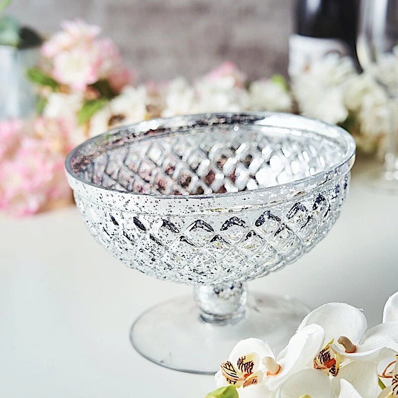 8" Mercury Glass Compote Vase Bowl