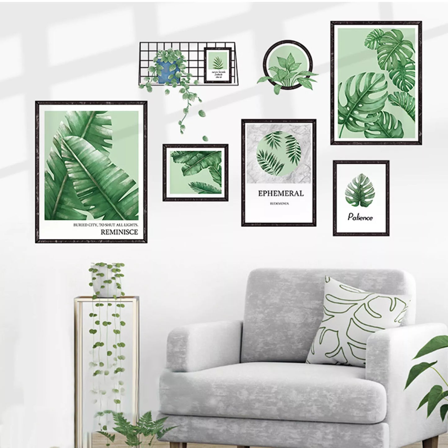 Green Tropical Leaves Frame Wall Stickers
