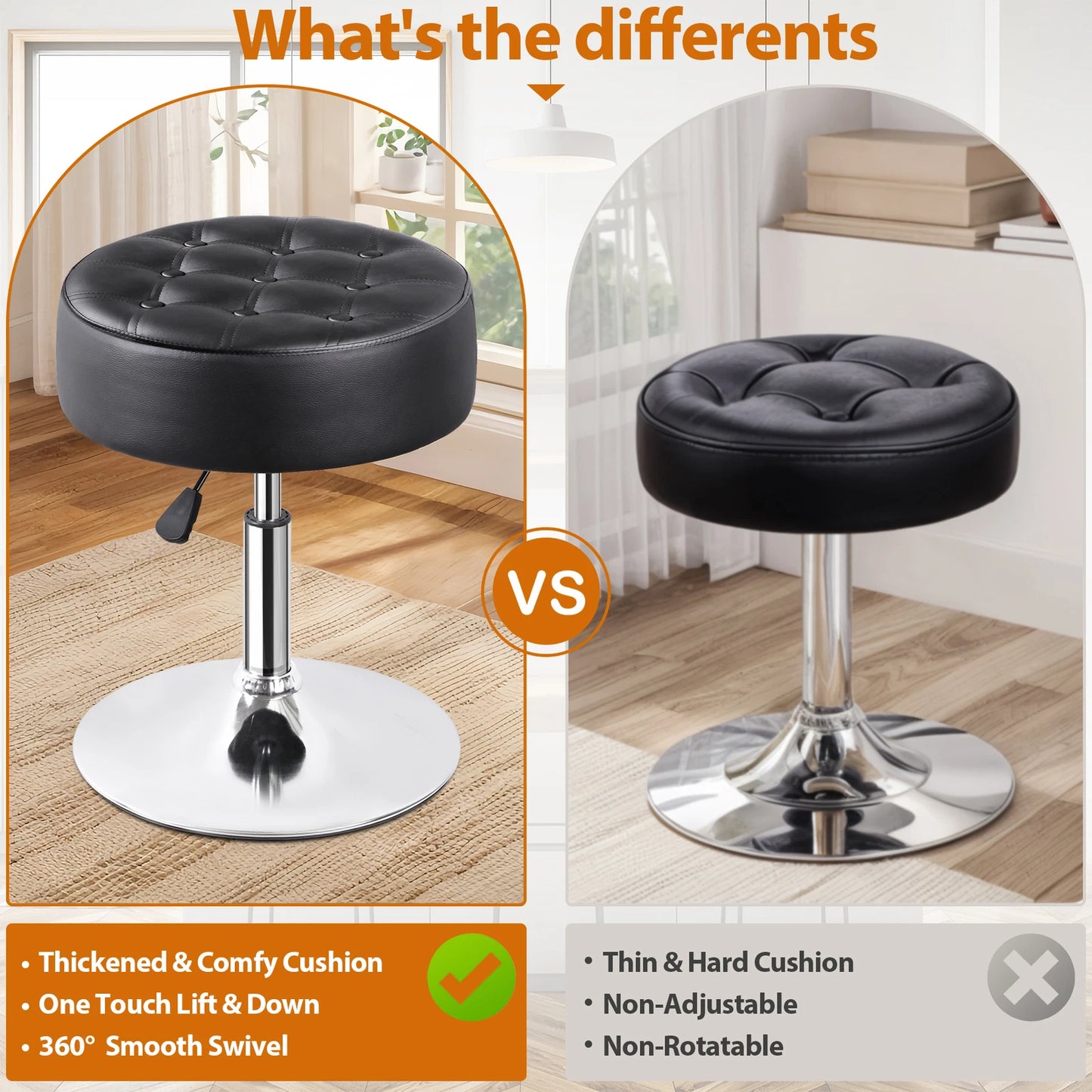 2 PCS Round Vanity Stool for Makeup Room