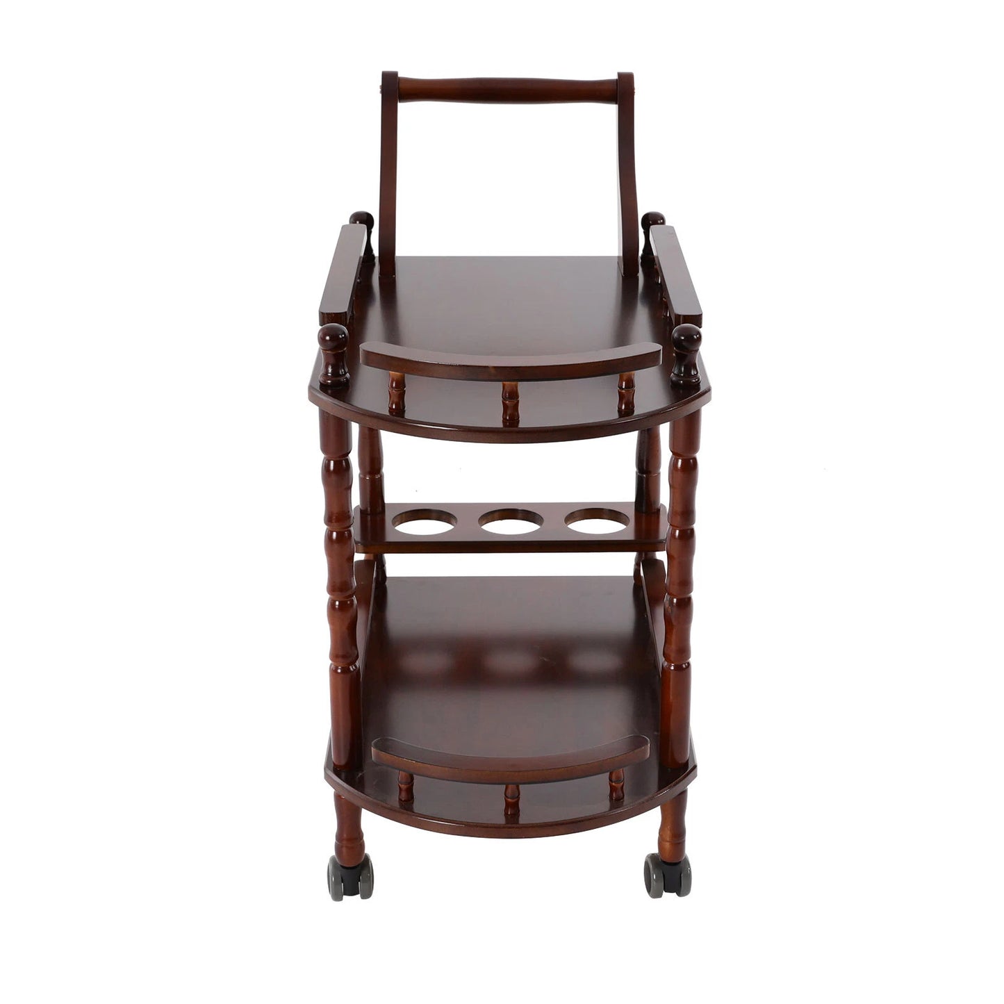 Solid Wood Bar Cart with Bottle Rack