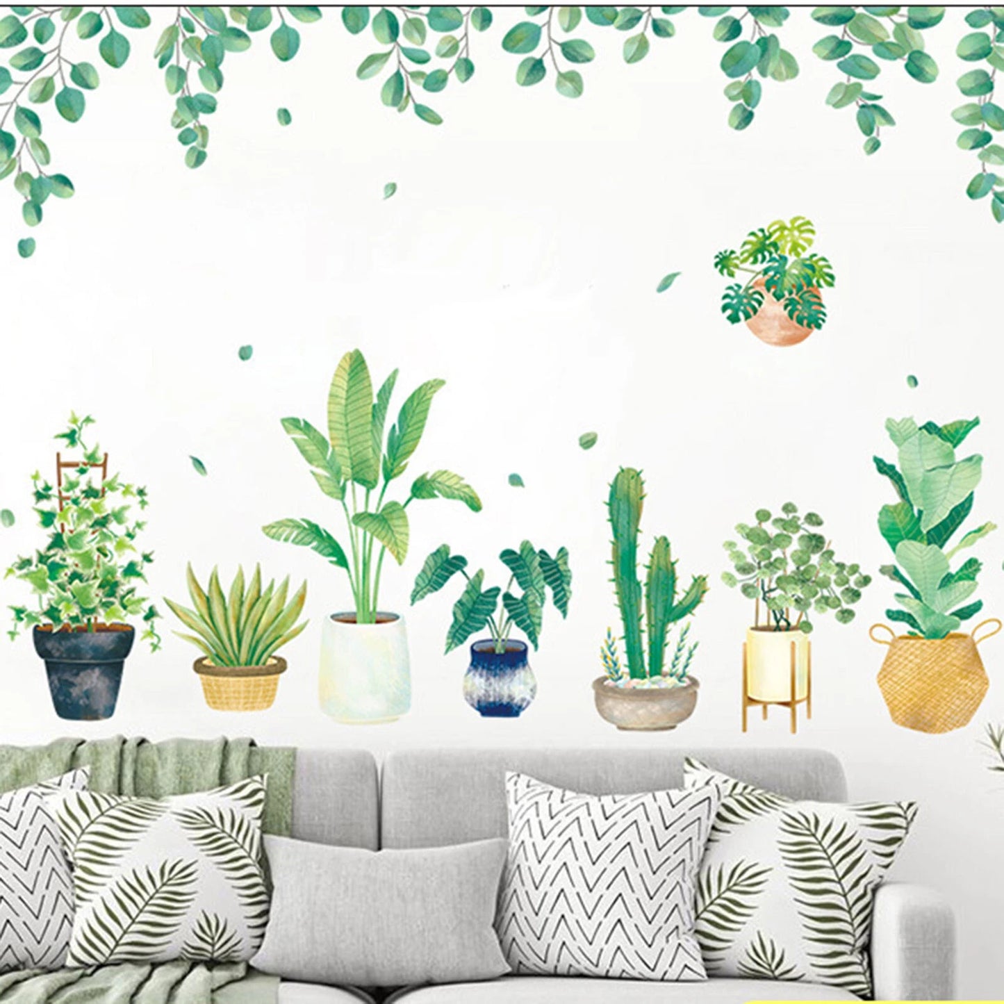 Green Potted Plants Wall Stickers