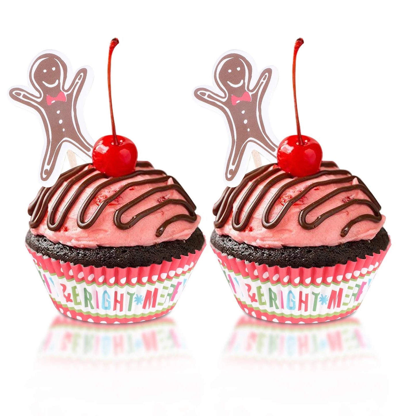 50 Pack Cupcake Muffin Liners with 50 Gingerbread Man Toppers