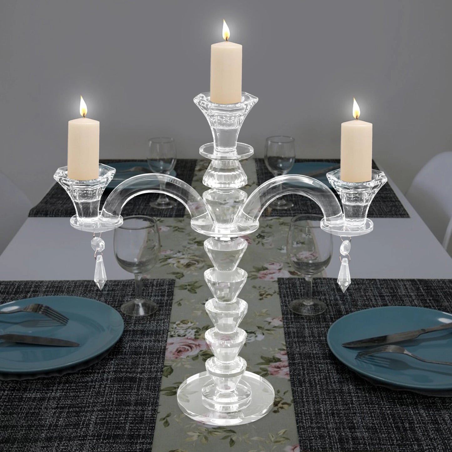 Artificial Crystal Glass Candle Holder