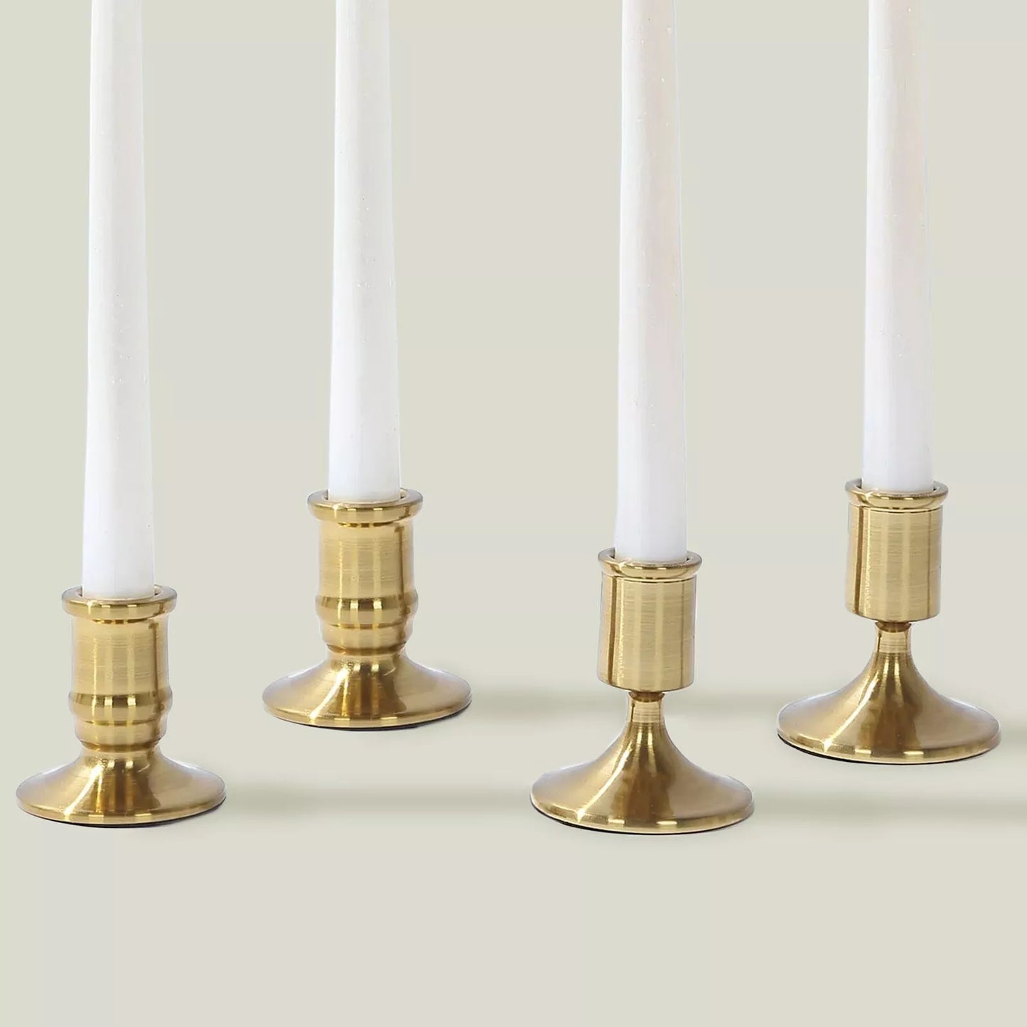Set of 4 Gold Vintage Metal Taper Candle Holders