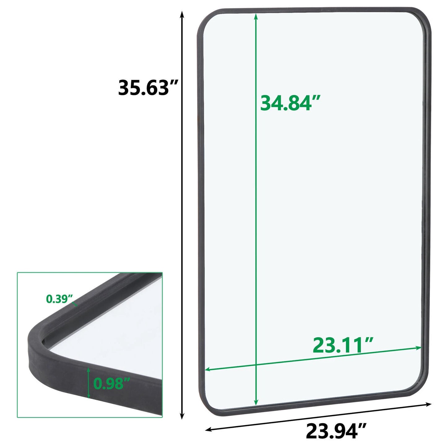 Home Collection 2 Pack 24" x 36" Black Metal Framed Wall Mirrors