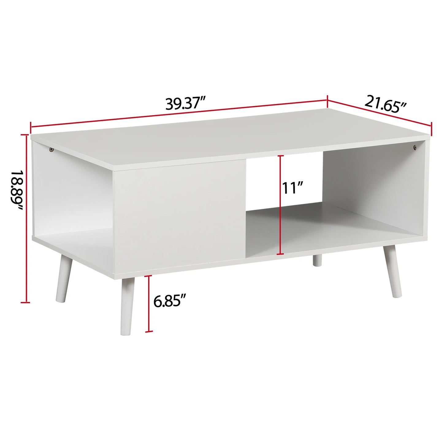 Modern White Coffee Table with Open Storage Shelf