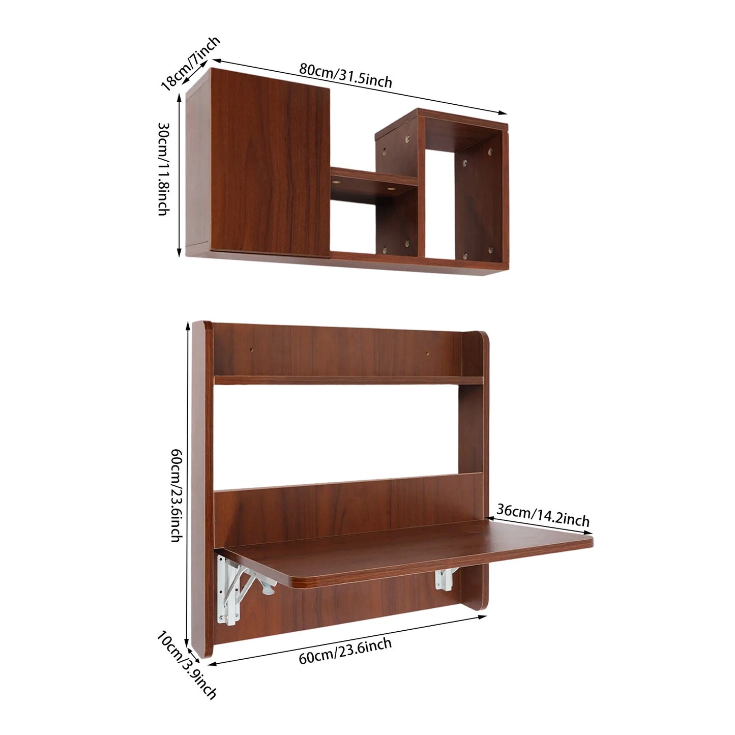 Wall-Mounted Bookshelf & Fold-Down Writing Table