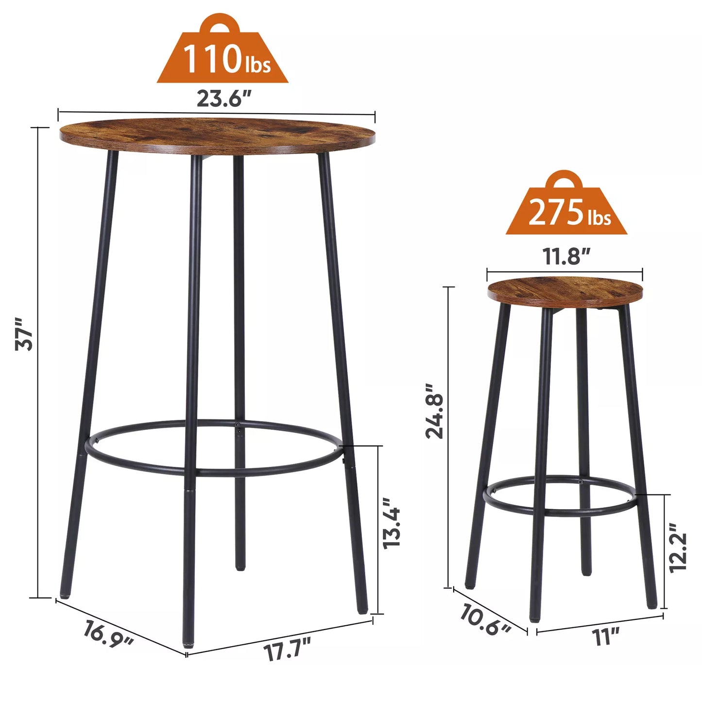 3-Piece Round Bar Table and Stool Set
