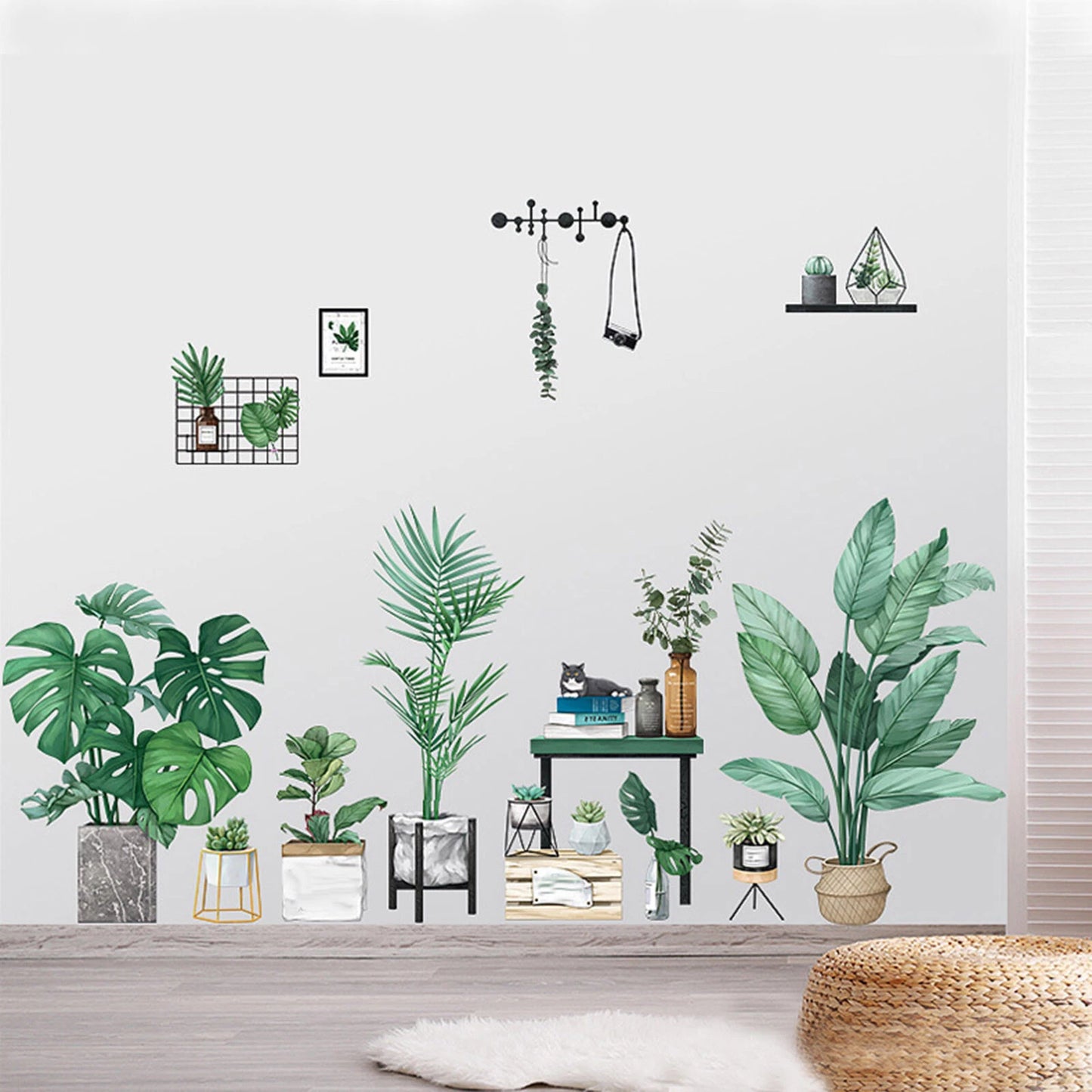 Green Potted Plant Wall Stickers Removable PVC 2 Sheets