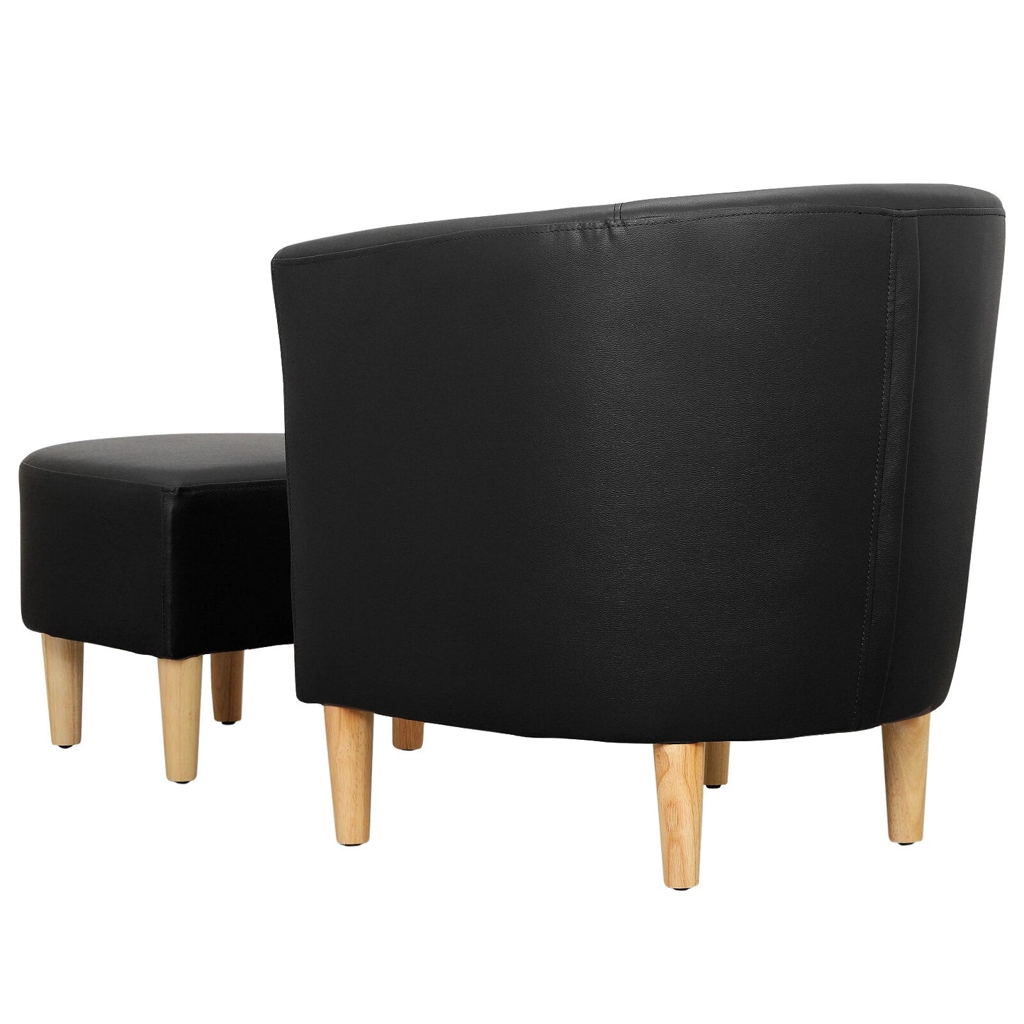 Modern Faux Leather Barrel Club Chair with Ottoman