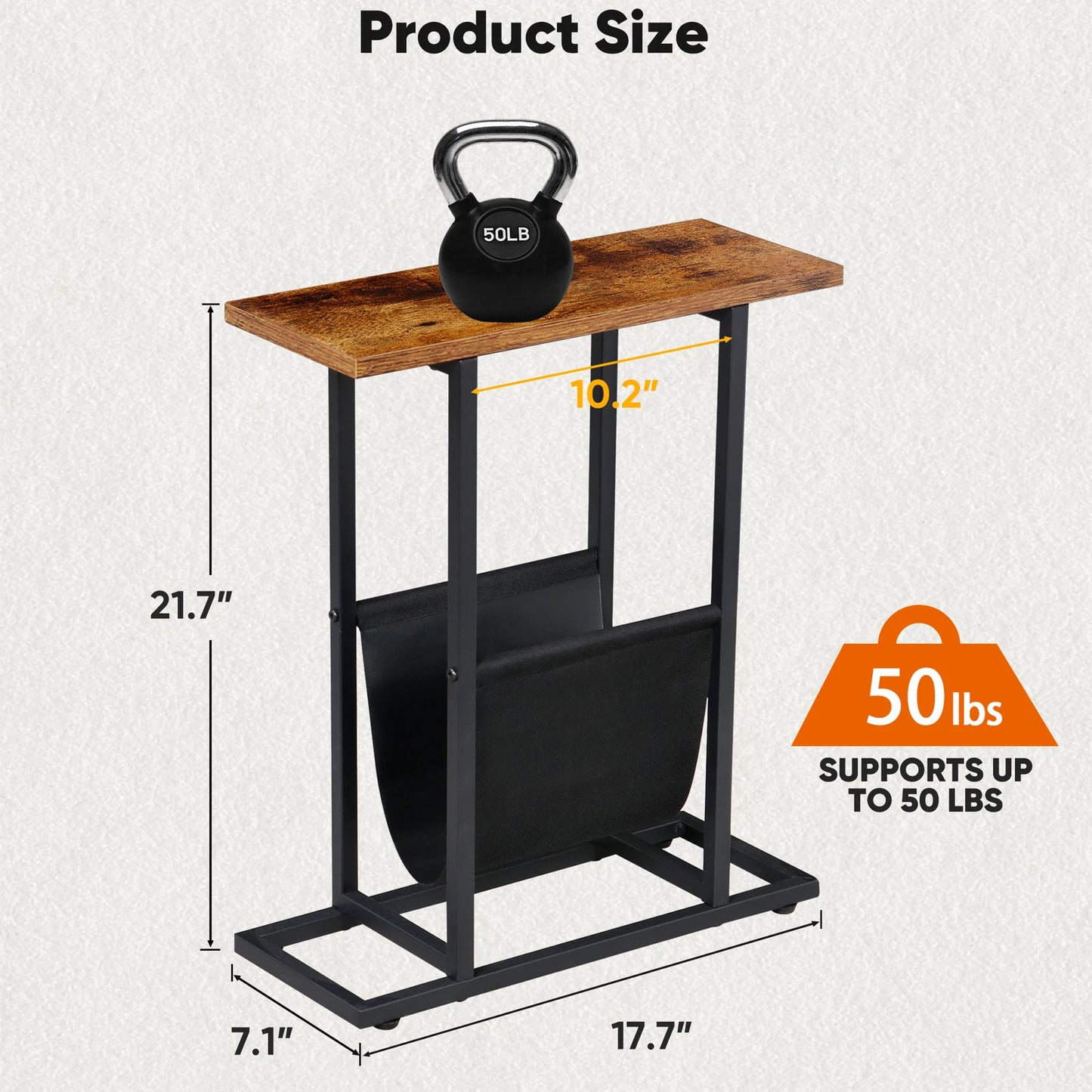 Narrow End Table for Small Spaces with Magazine Holder