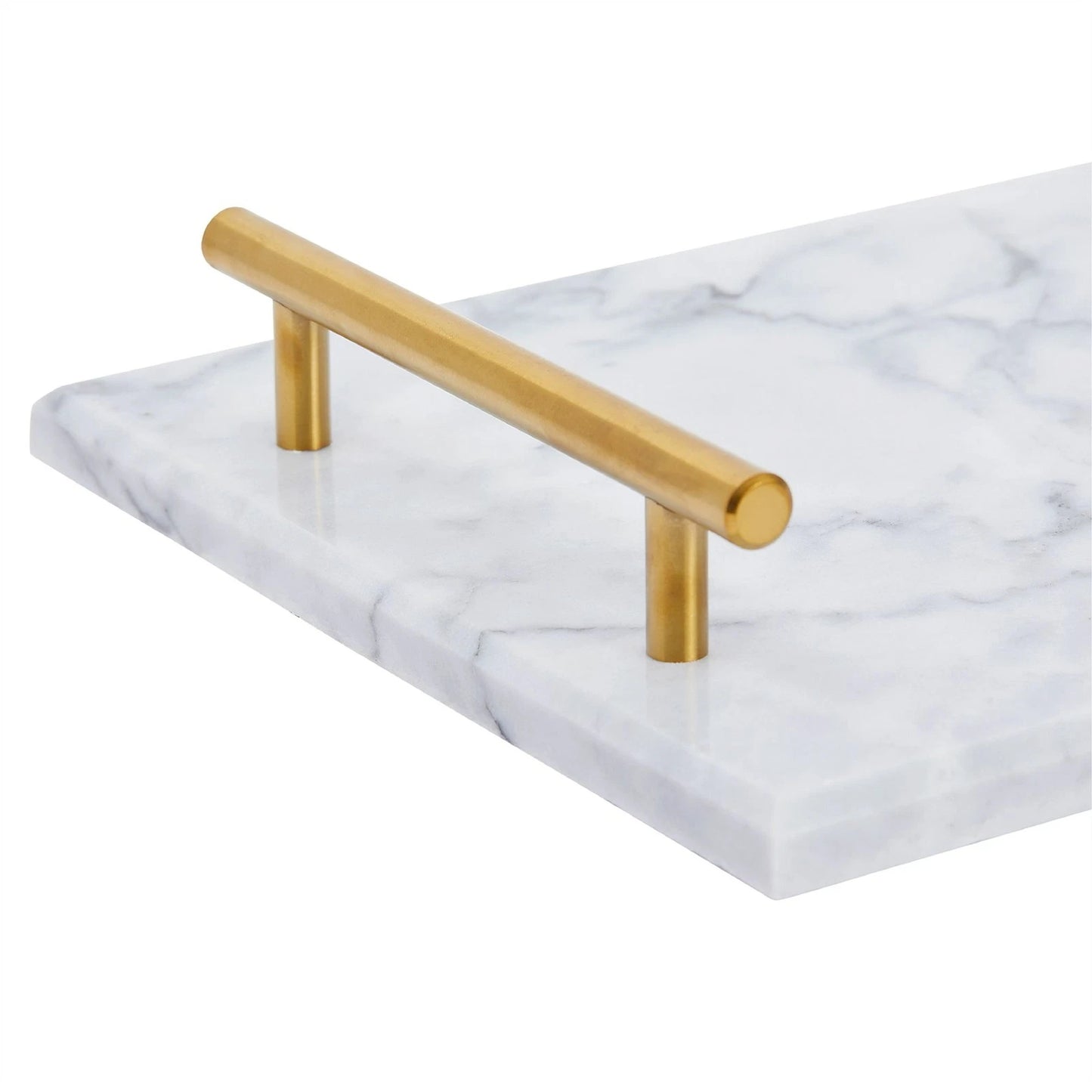 Elegant White Marble Tray with Gold Handles