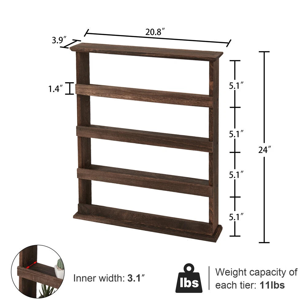 Rustic Torched Wood 4-Tier Wall Hanging Spice Rack
