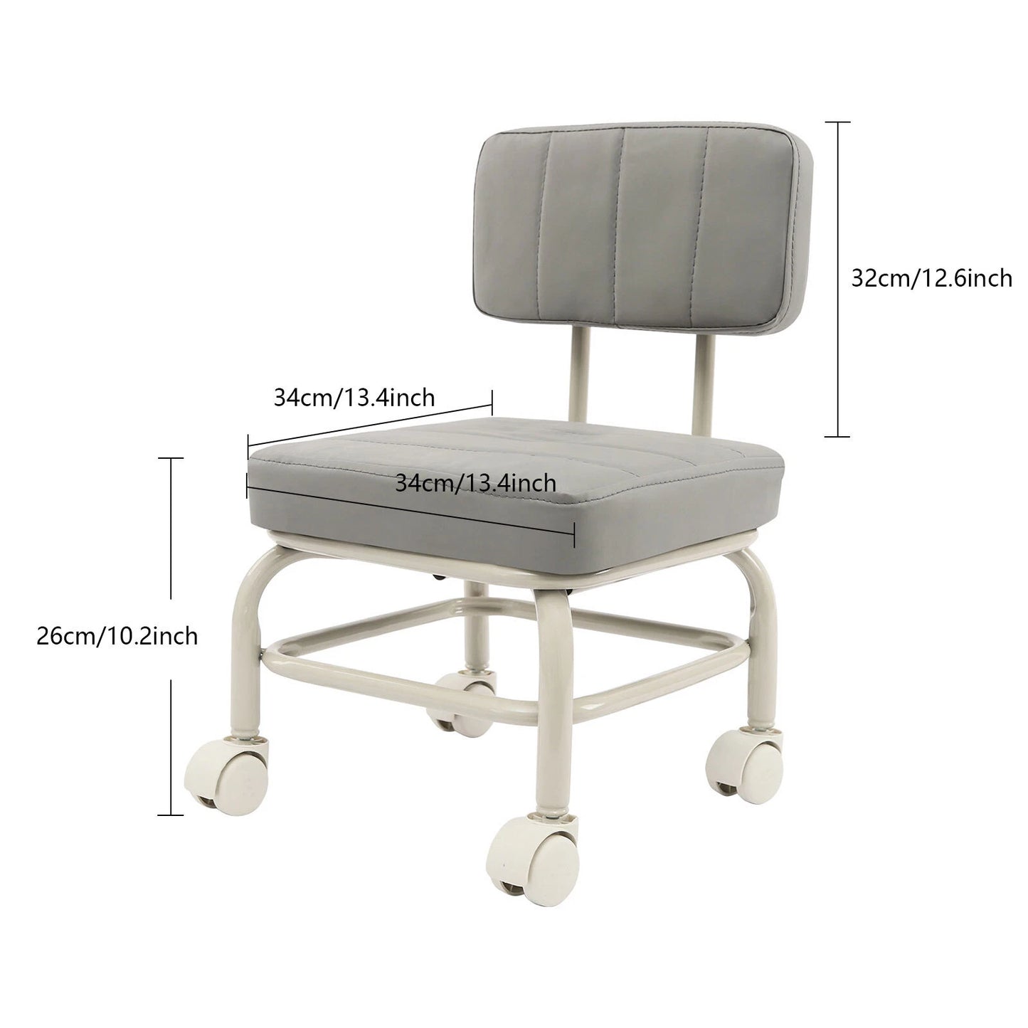 Low Rolling Stool with Backrest – Swivel Caster Wheels