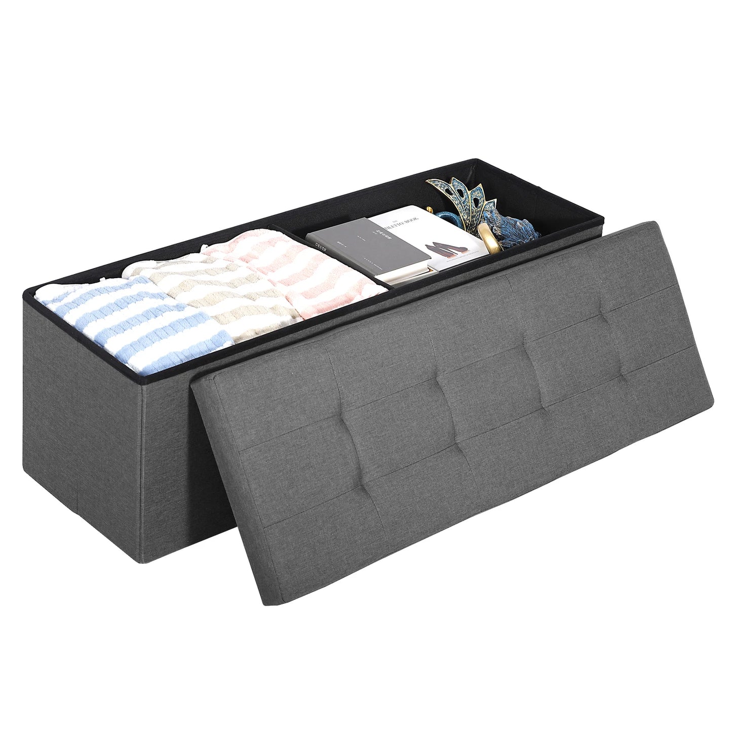 Folding Storage Ottoman Bench with Hidden Storage