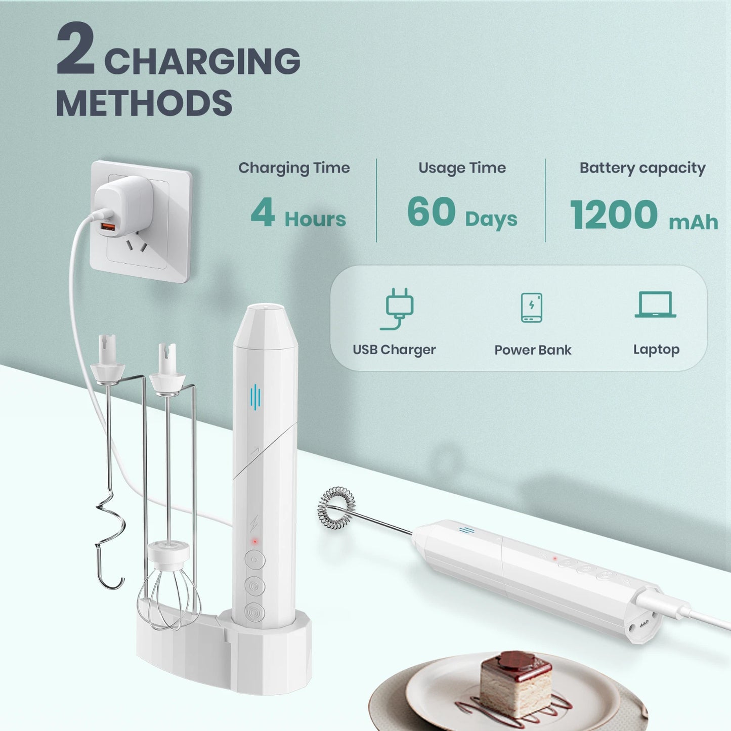 Electric Milk Frother – Rechargeable Handheld Foam Maker with 3 Whisks