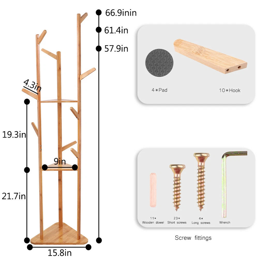 Bamboo Coat Rack Stand with Shelf