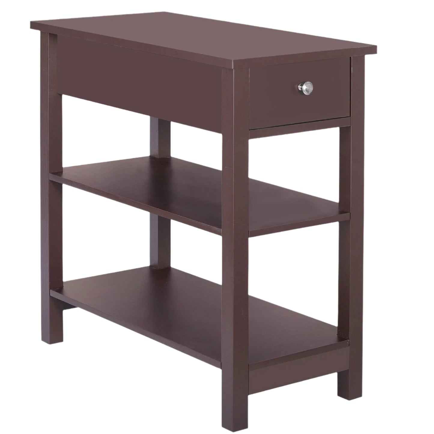 24" Slim End Table with Drawer & Shelves