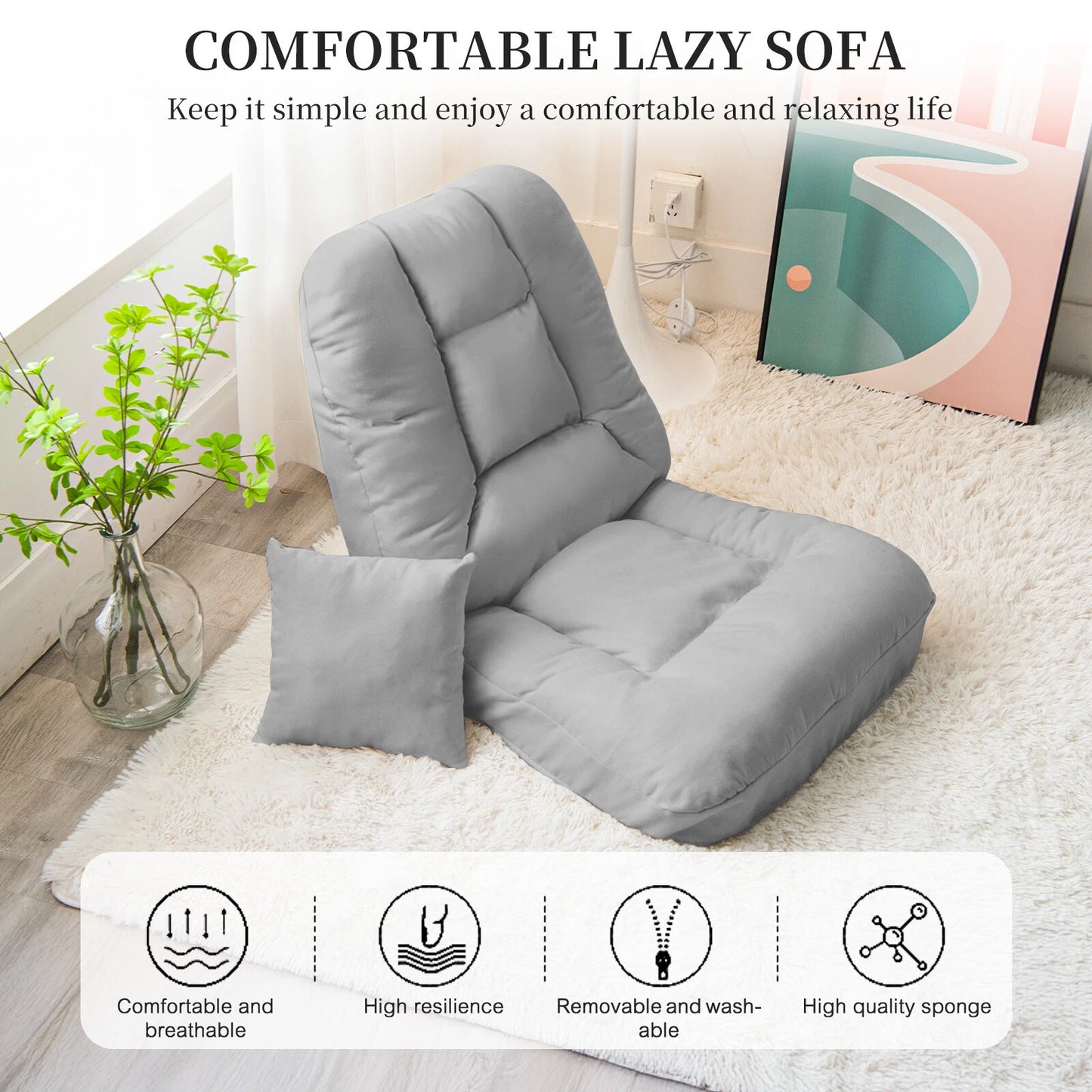 Folding Floor Chair with Back Support & Pillow
